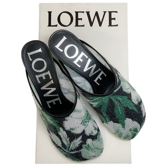 Loewe Green Hibiscus Sequined Toy Mules - Picture 6 of 9